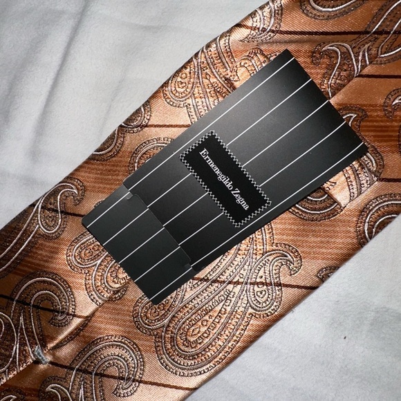 NWT ZEGNA Silk Orange Paisley Neck Tie - Picture 4 of 5